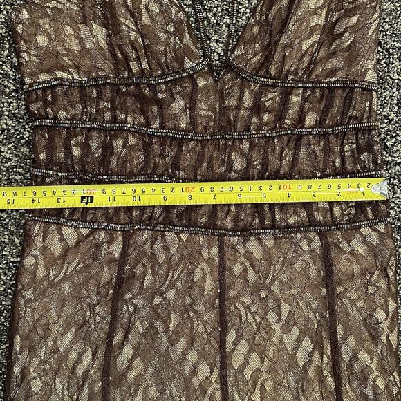 BCBGMAXAZRIA Beaded Lace/Silk Dress Sz 8 Gold/Brown Sleeveless Cocktail Wedding - Picture 9 of 12